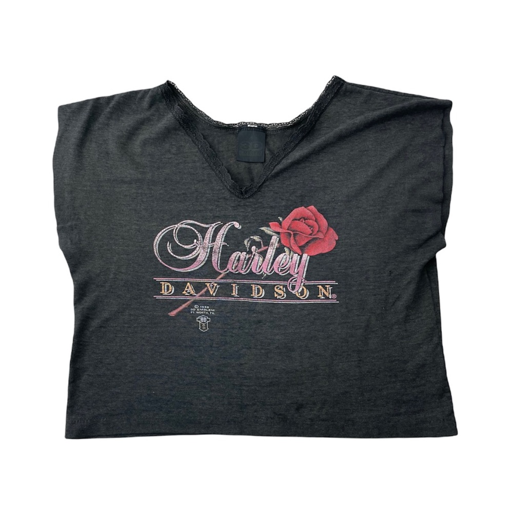 Vintage 1986 Harley Davidson Cropped Sleeveless Tee | Gray | Size S
